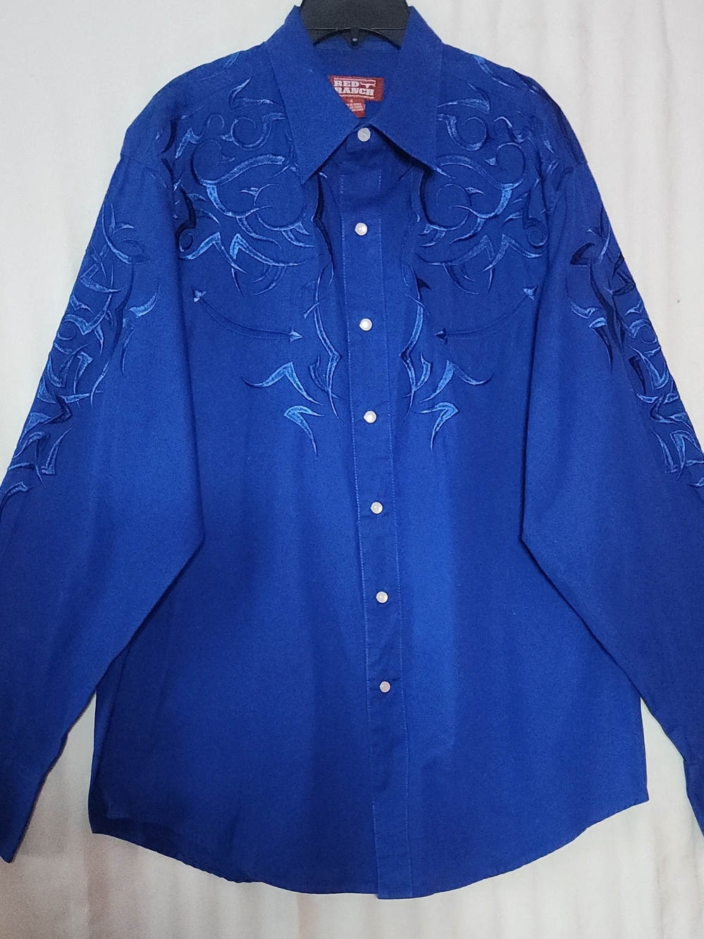 Men's Royal Blue Embroidered Western Button-Down Shirt